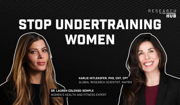 Headshots of podcast speakers Dr. Lauren Colenso-Semple and Dr. Karlie Intlekofer featured in an episode about women's physiology and strength training.